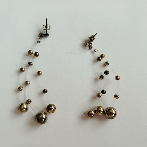 New Earrings Silver Color Balls 3 Strands of 4 Balls Pierced Handmade by Artist - Picture 5 of 8